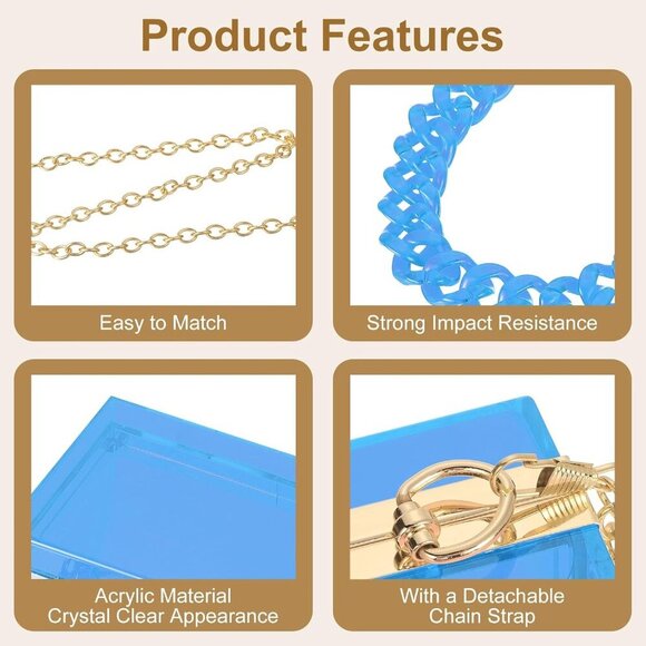 🆕Women Light Blue Acrylic Clear Clutch Bag Square Transparent Crossbody Handbag - Picture 3 of 6